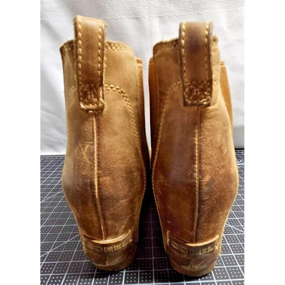 SOREL Lea wedge‎ Joan of Arctic boots woman 8.5 Tal leather slip on